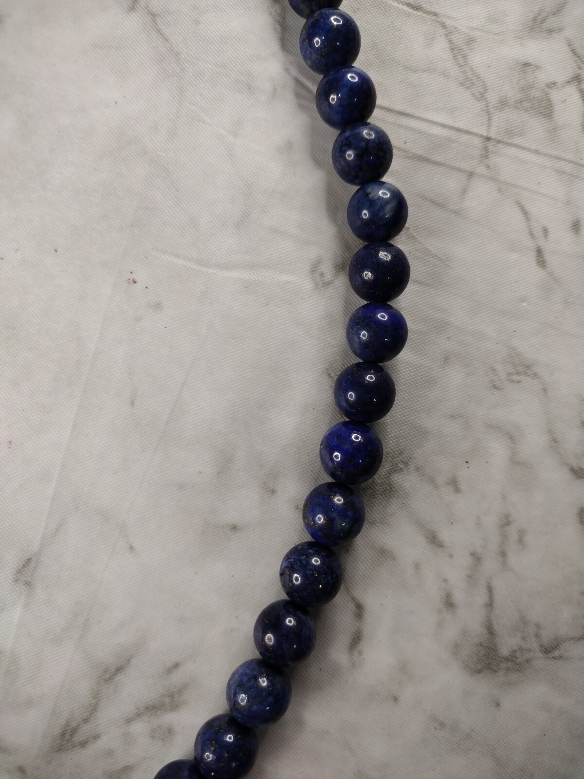 BBJ Sterling Silver 925 Bangkok Blue Lapis Lazuli Round Beaded Necklace
