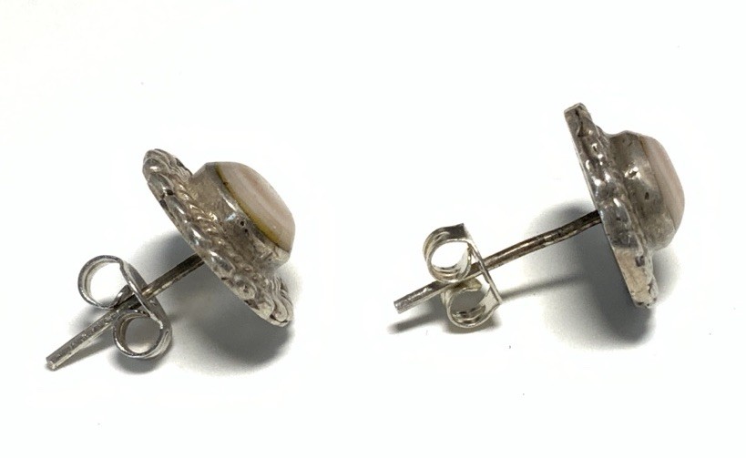 Old Pawn Sterling Silver 925 Pink Mother of Pearl Stud Earrings LY14