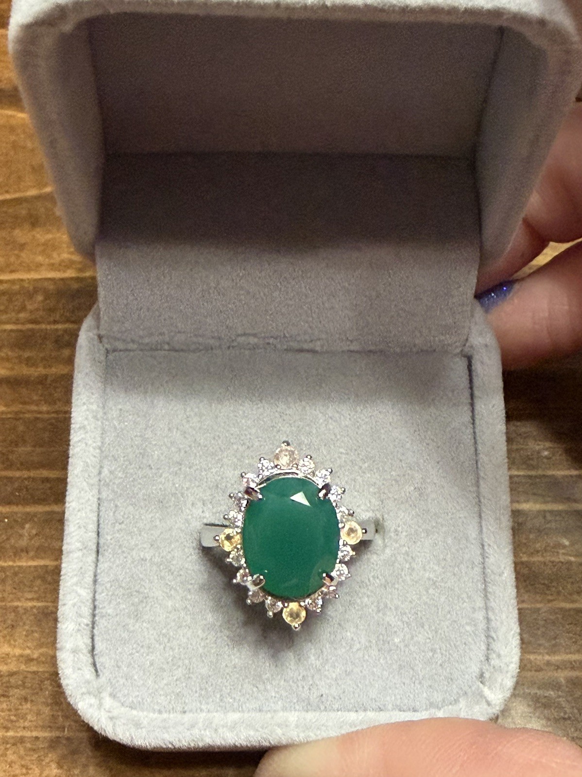 Stunning Natural Green Agate 4CT Sapphire & Zircon 925 Sterling Silver Ring Sz 6