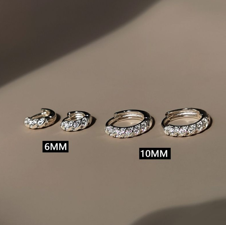 6/8/10mm 925 Sterling Silver CZ Huggie Hoop Small Earrings Women Girl 2Pcs I82