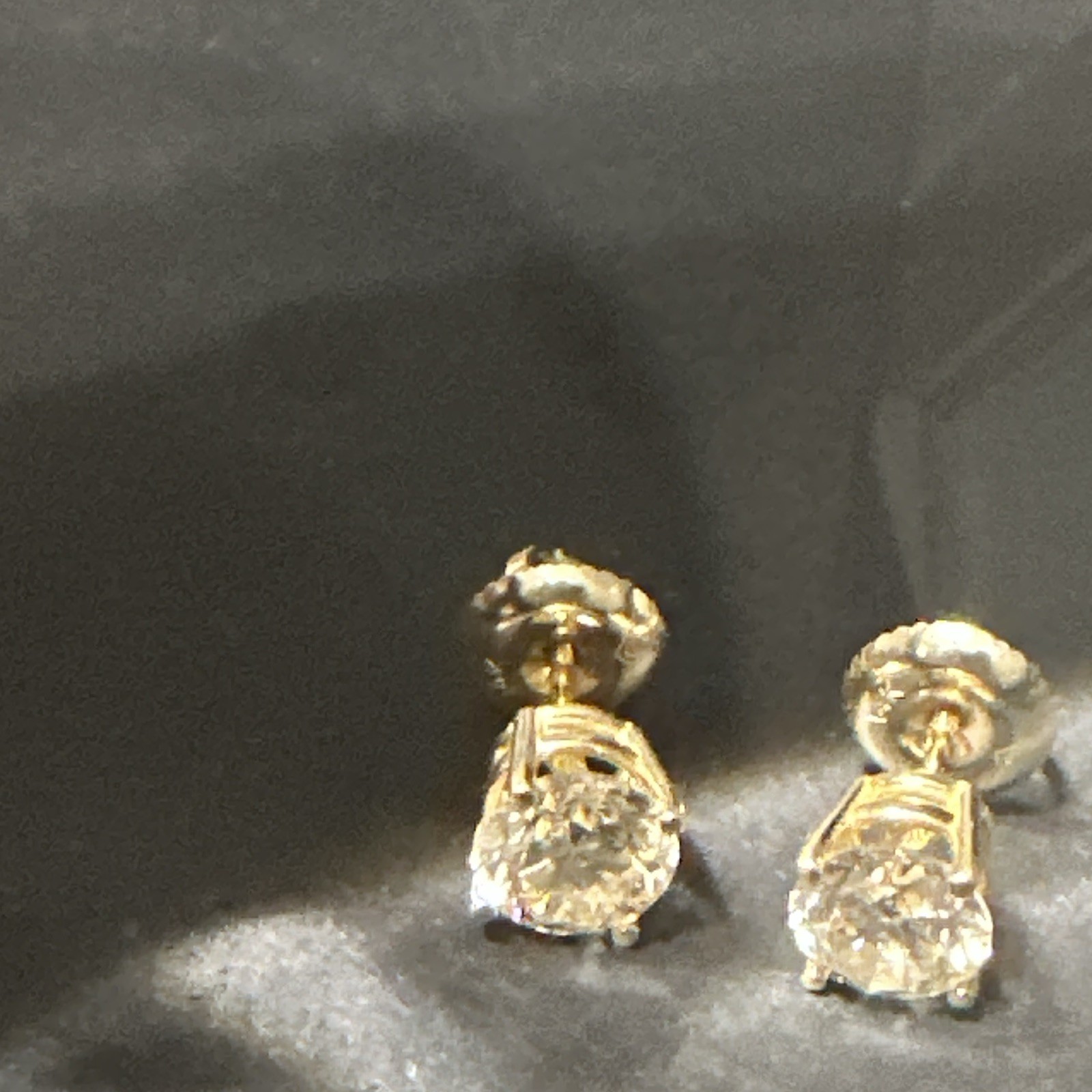 Gold Tone Prong Set Clear Round Stone Stud Earrings Butterfly Back Pair