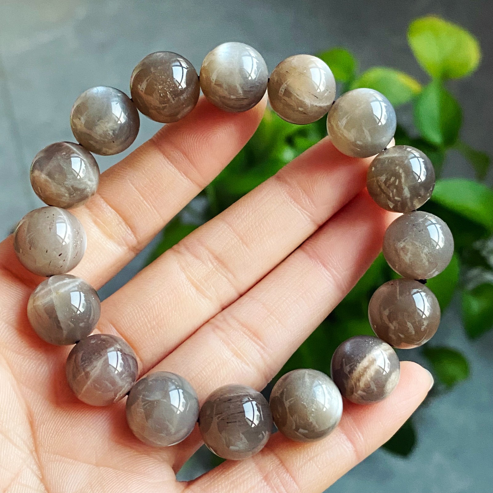 12.8mm Natural Black Sunstone Strong Light Crystal Beads Bracelet 2859