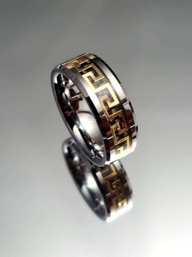 Greek Key Gold/Silver/Black Band/Ring