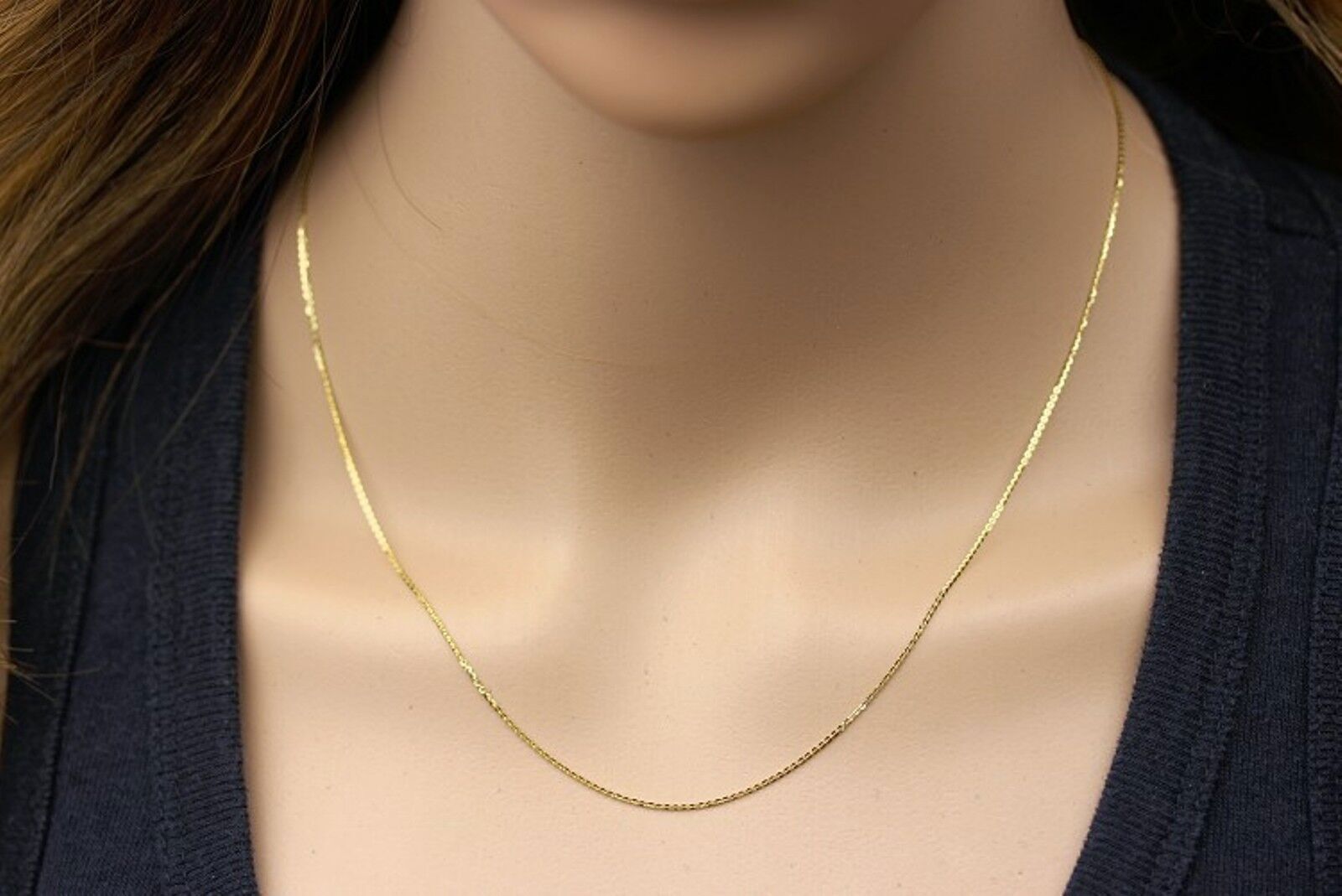 Pure Solid Au750 18K Yellow Gold Women’s Box Chain Necklace 18inch