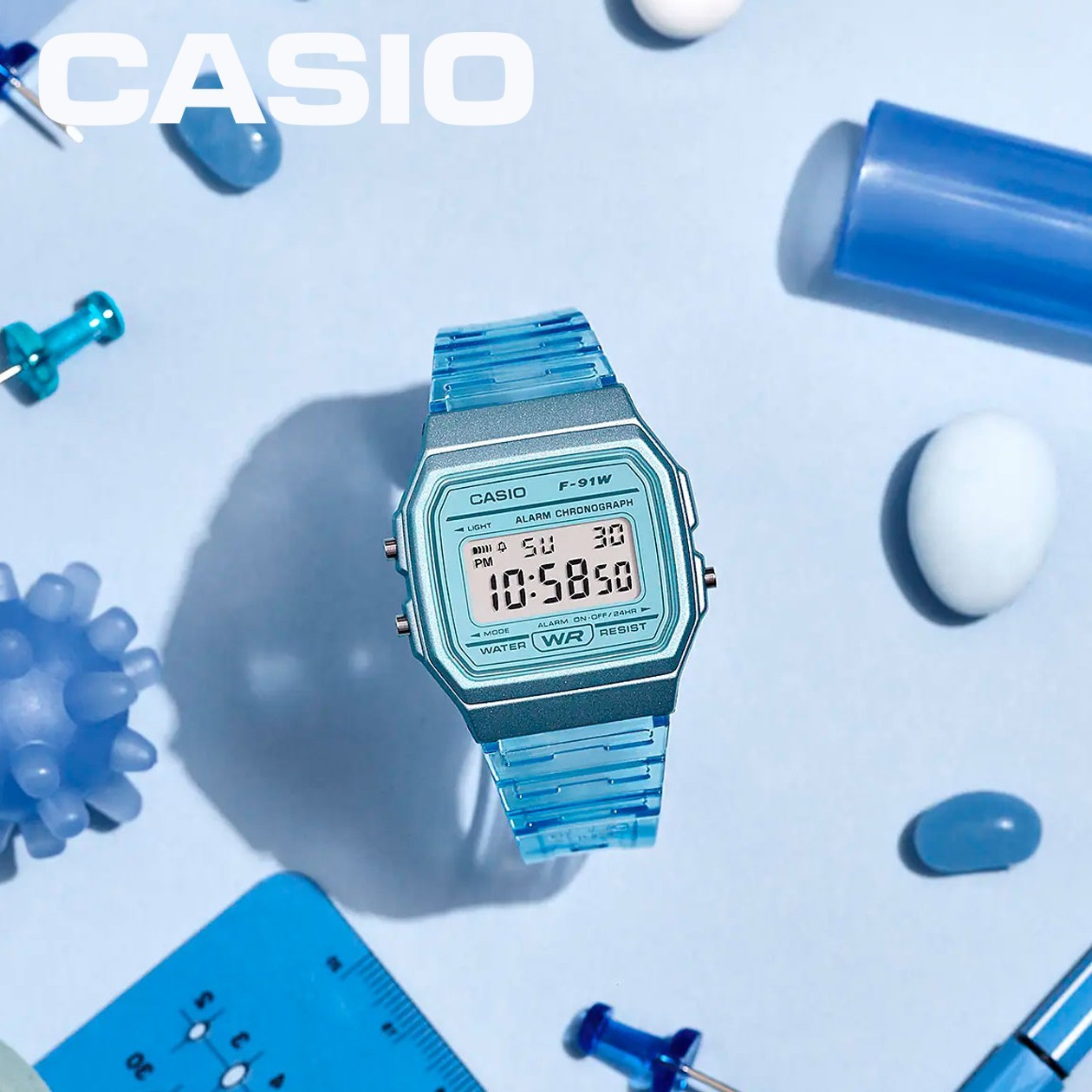 CASIO F-91WS-2JH Transparent Blue Band Classic Digital Watch