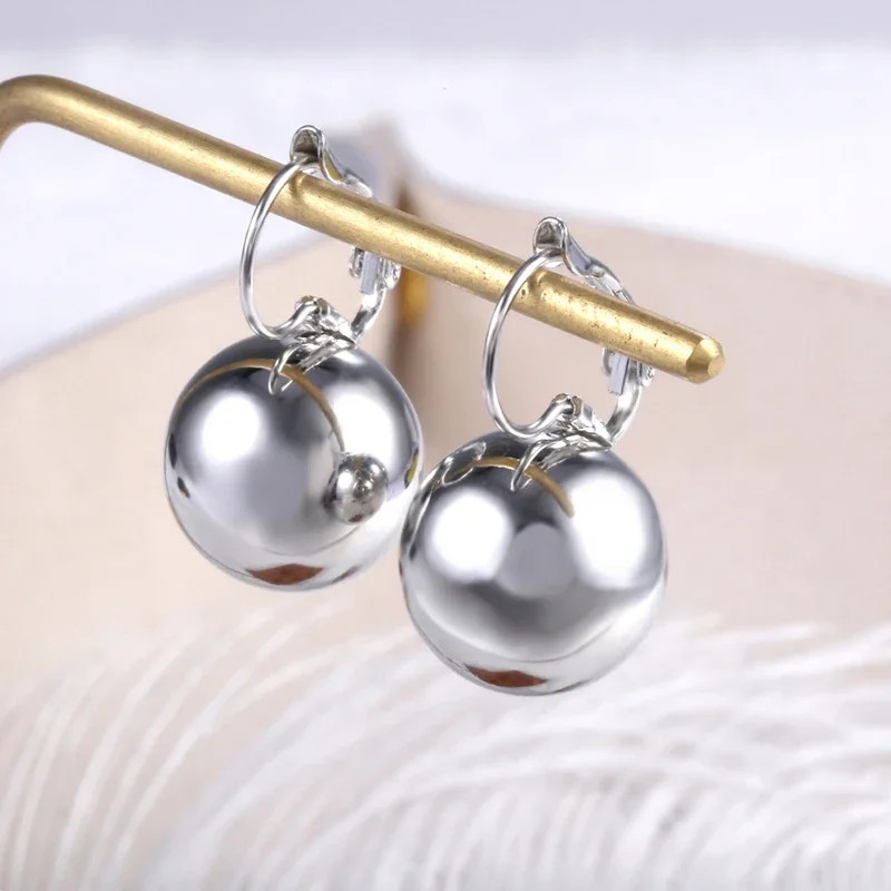 Metallic Drop Earrings Women Smooth Ball Shape Pendant Fashion Accessories