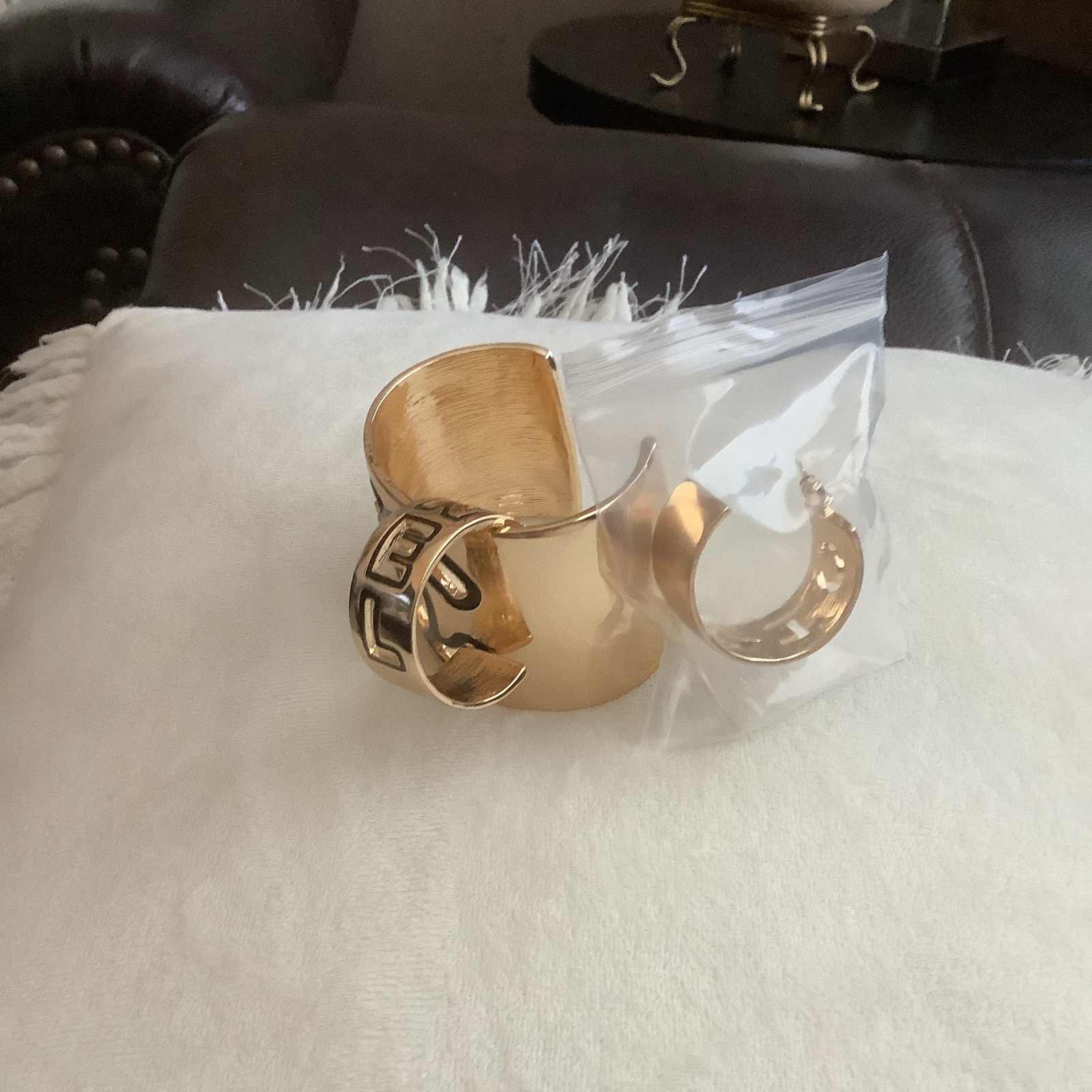 CC logo Gold Vintage Earrings, Bracelet 2 Piece Set Costume Jewelry