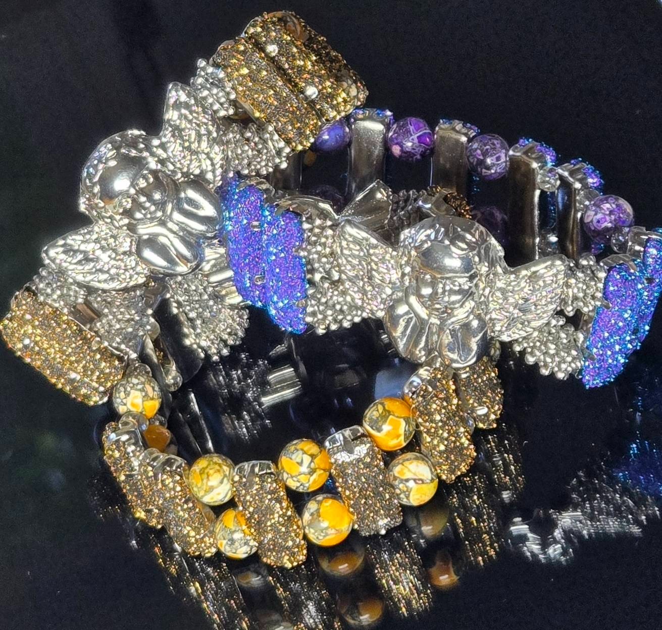 6 Pc Stretch Bracelet Set Mixed Colors Angel Heart Fashion Jewelry Lot for Women