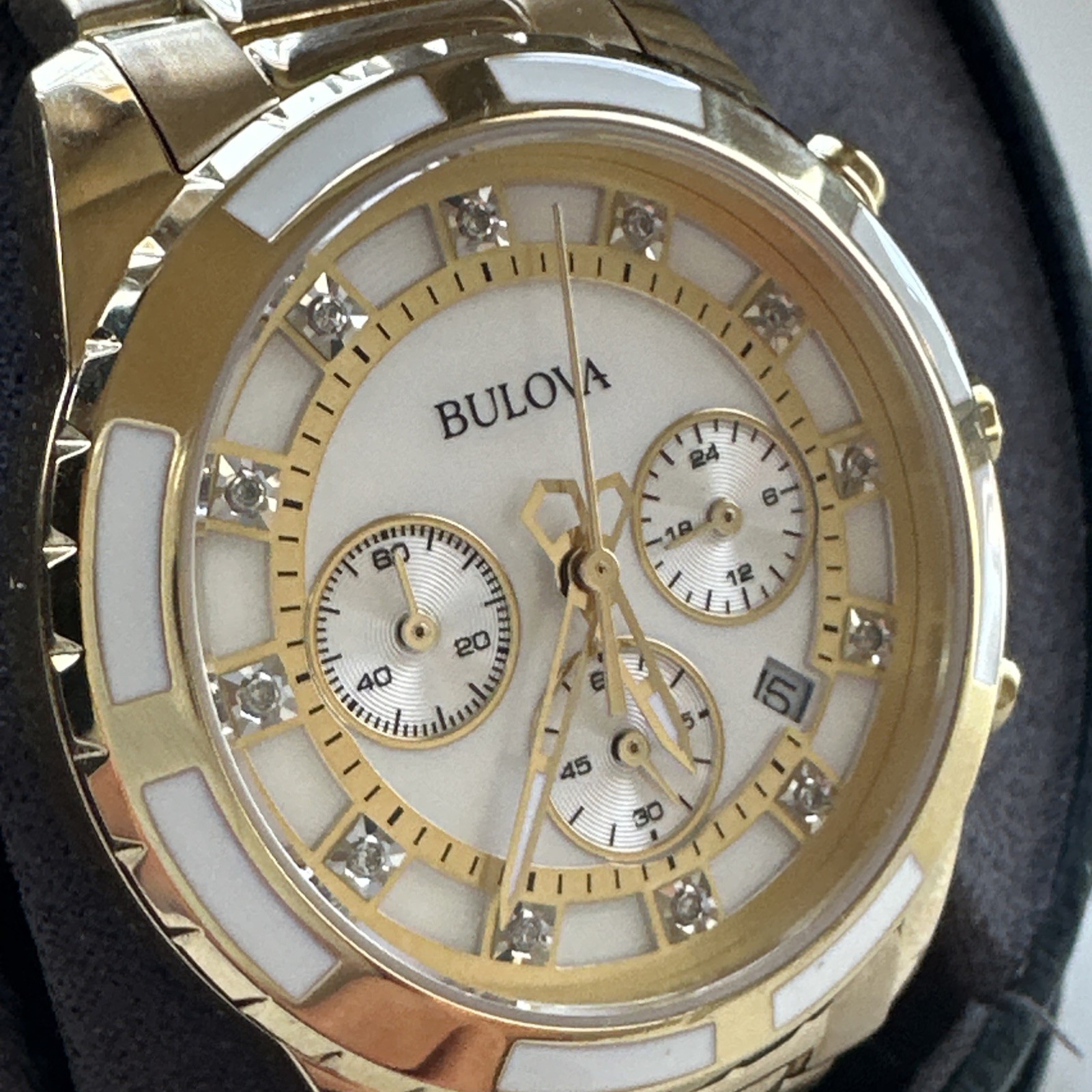 Bulova 97P146 Chronograph Diamond Mother of Pearl Gold-Tone Ladies Watch