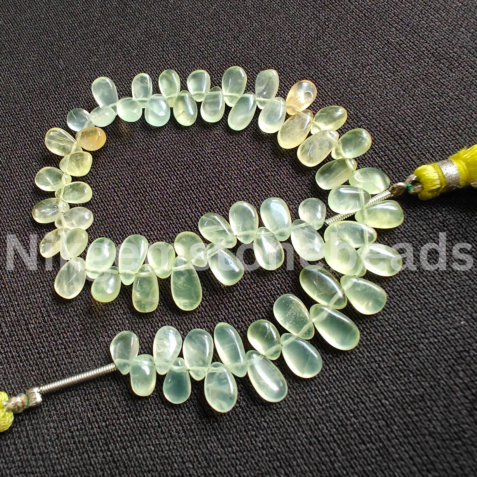 Natural Multi Prehnite Gemstone, Smooth & Plain Pear Cut Beads, 6.25-9.00 MM.