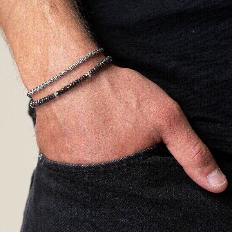 2 Pcs/set Men’s Hip Hop Chain Bracelets Fashion Polygonal Stone Chain Bracelets