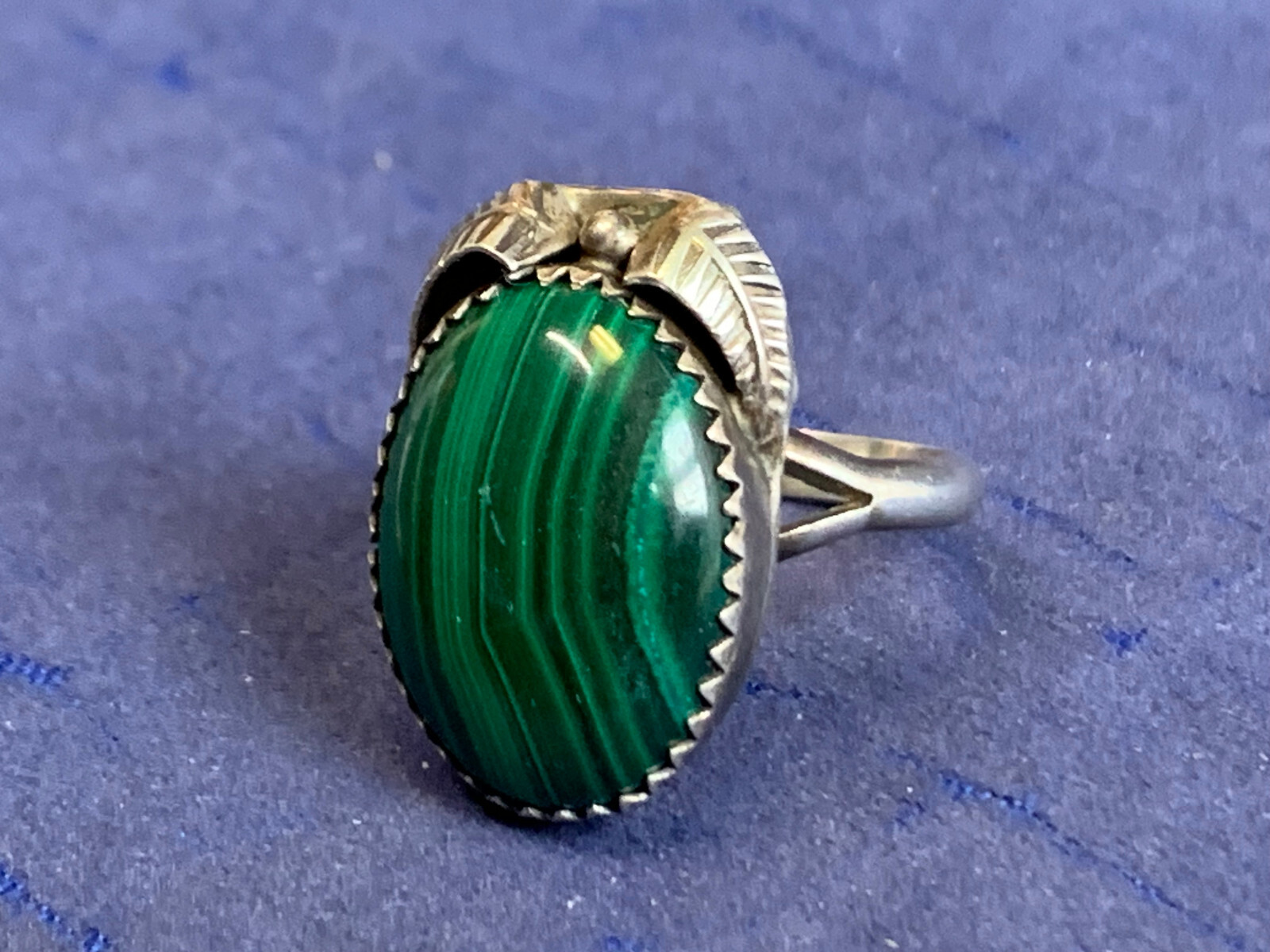 Sterling Silver Signed Ring 5.92g Fine Jewelry Size 7.75 Band Green Malachite