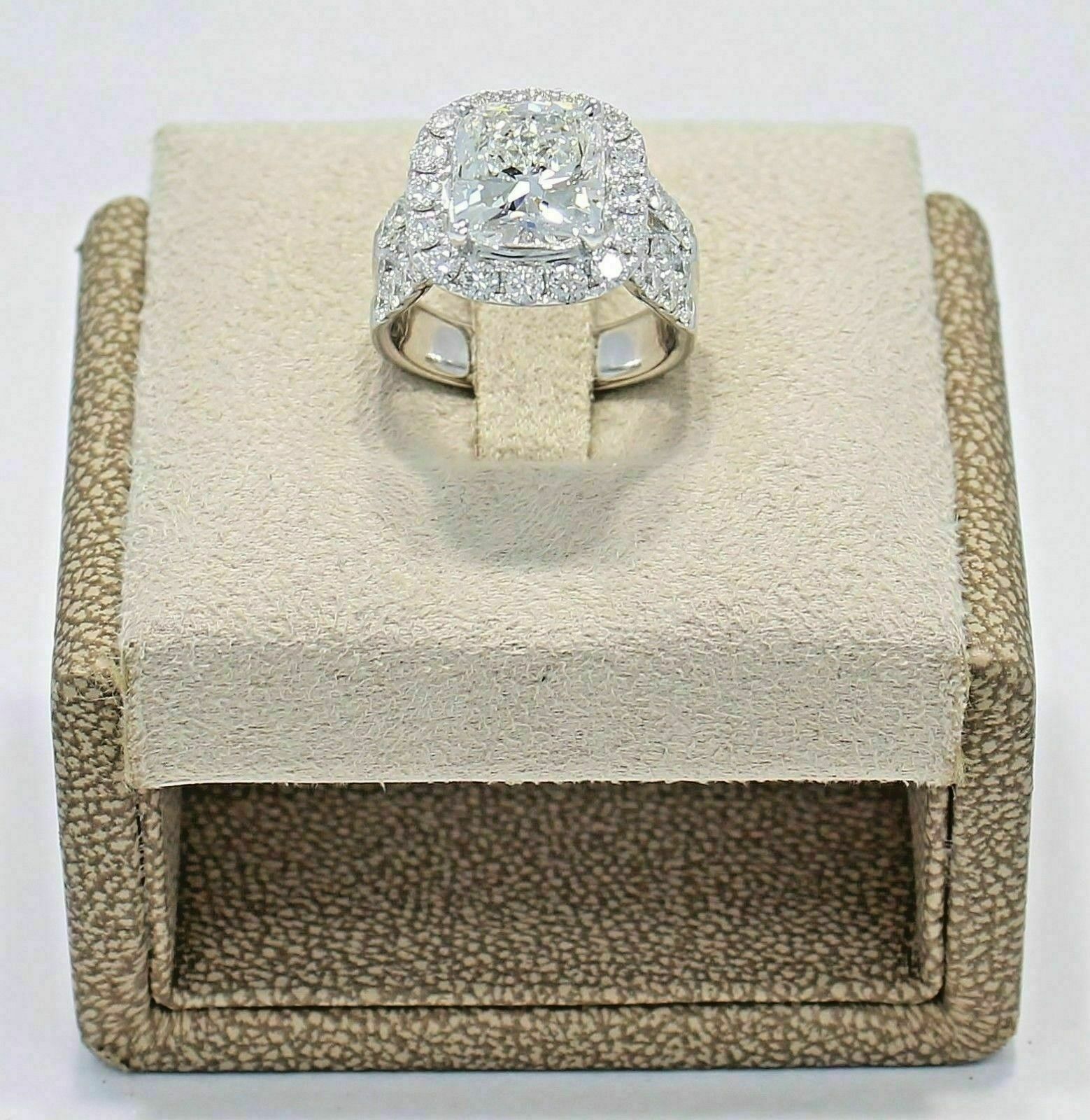 3.95Ct Cushion Cut Simulated Diamond Engagement Ring 14K White Gold Size 6.5