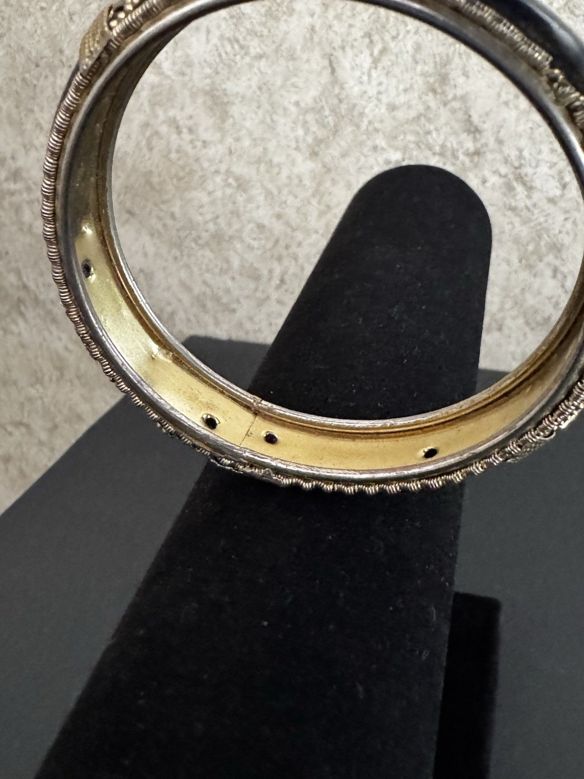Gold Tone Black Cream Enamel Hinged Bangle Bracelet Lot Size 8 Missing Stones