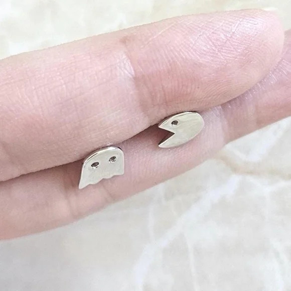 Pac Man Earrings Sterling Silver Video Game Lover Gift Birthday Gift Present Her