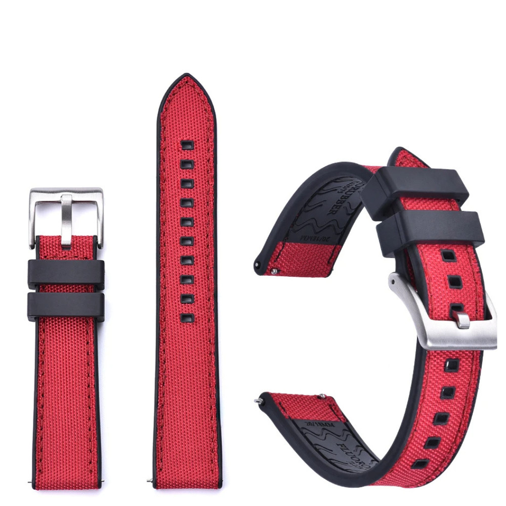 20 22mm Nylon Rubber Dive Watch Strap Hybrid Canvas Quick Release Band