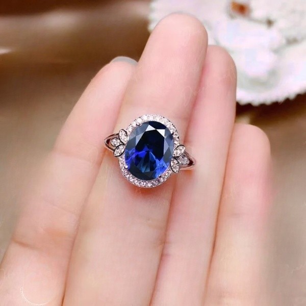 4.30 Ct Oval Natural Sapphire & Diamond Wedding Ring 14K White Gold Size 6