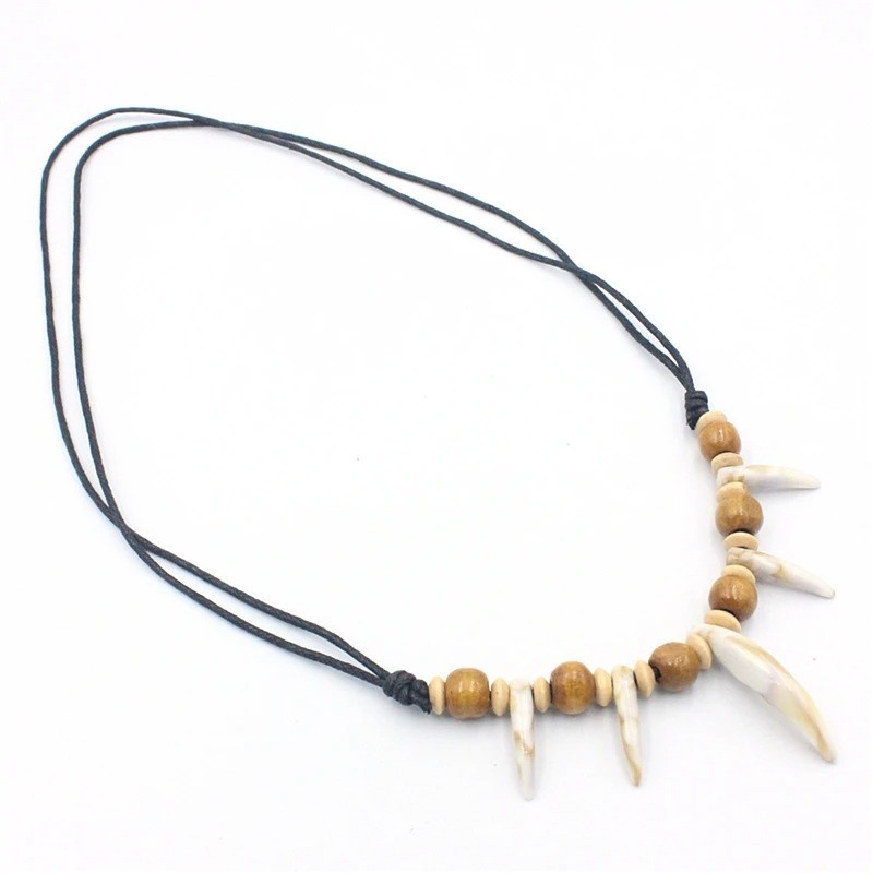 Tribal Wolf Tooth Amulet Necklace – Adjustable Leather Beads Couple Jewelry Gift