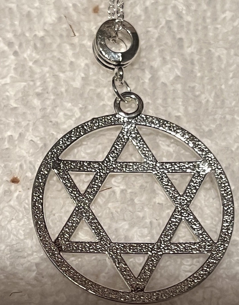 Silvertone Star of David in Circle Pendant w/Silverplated 18 inch Neckchain New