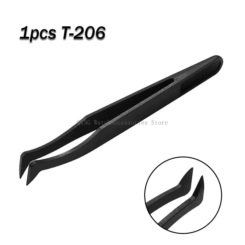 8pc Antistatic Carbon Fiber Tweezers Black Plastic Watchmaker Repair Tool Kit