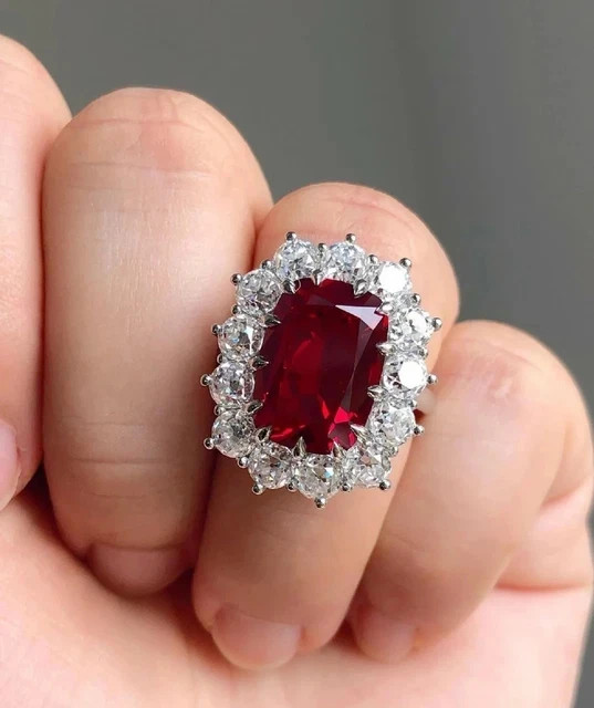 3.50Ct Cushion Cut Simulated Red Ruby Wedding Propose Ring 14K White Gold Plated