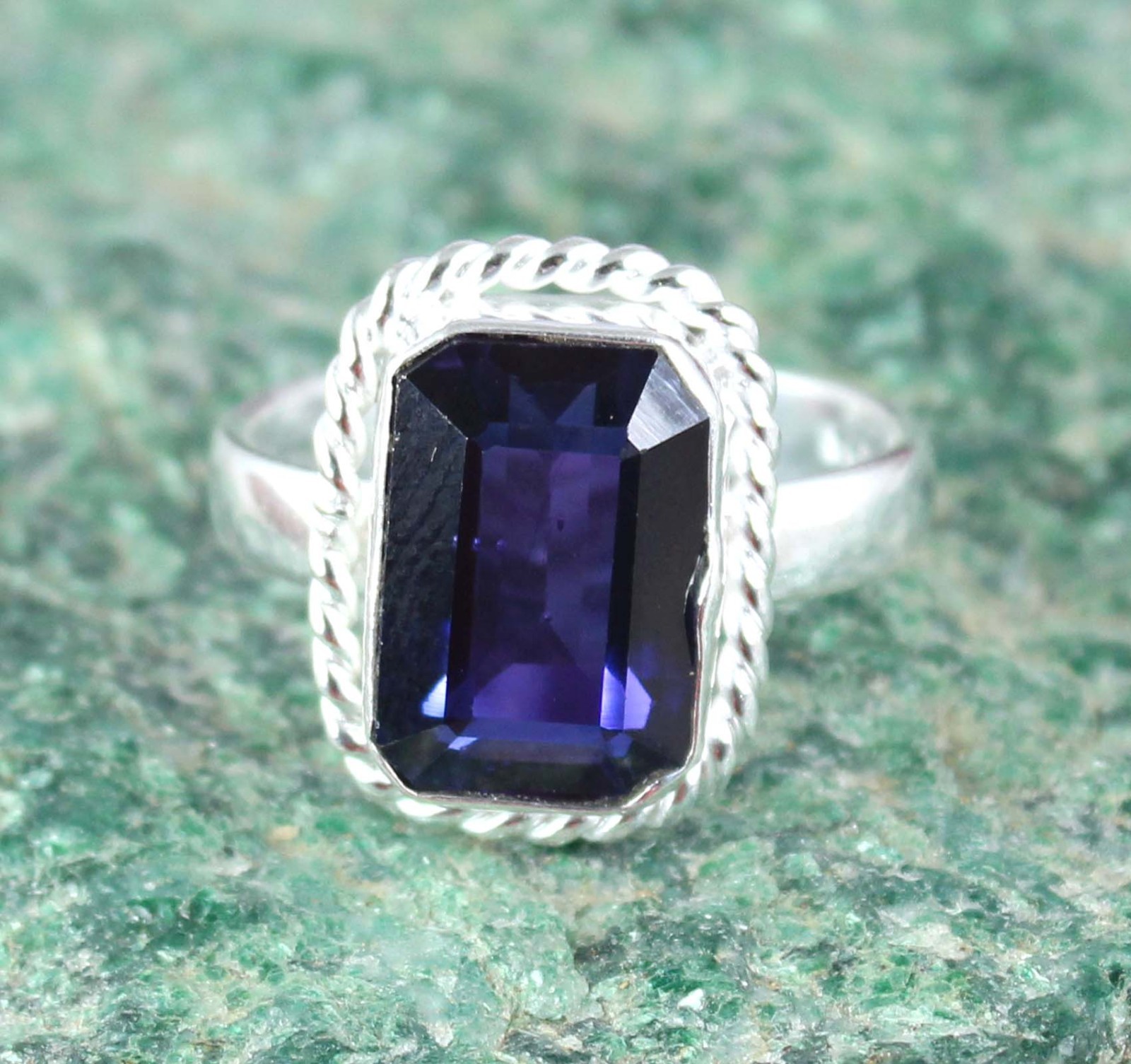 AGI Certified 17.50 Ct Natural Emerald Cut Boysenberry Sapphire Gemstone Ring