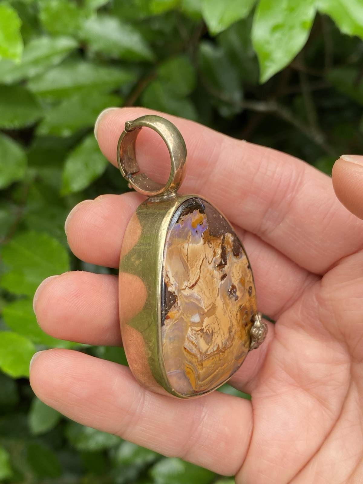 Large Stephen Dweck OOAK One-of-a-Kind bronze Opal pendant with Adam Beetle