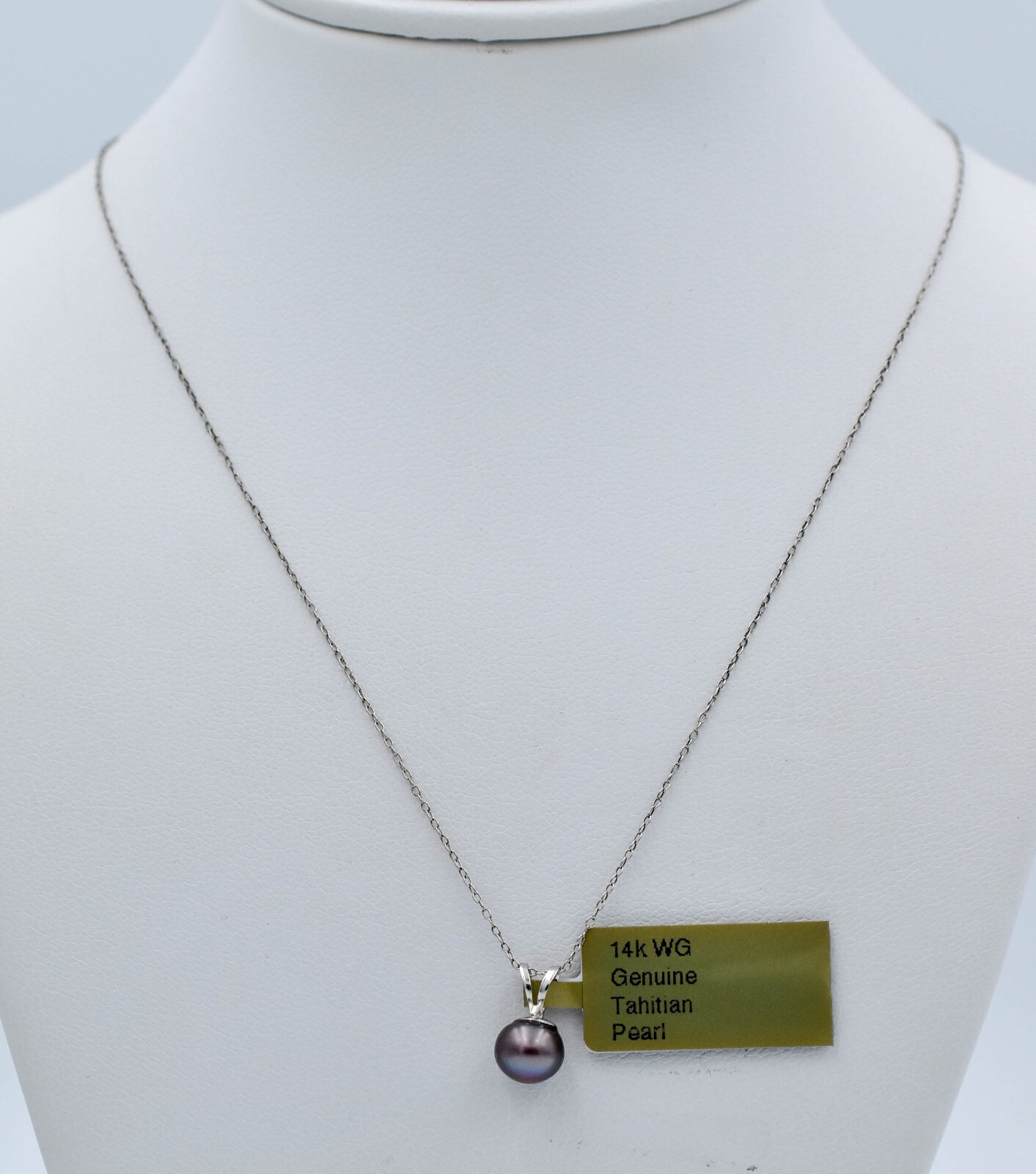 NATURAL 6 mm TAHITIAN PEARL PENDANT 14K WHITE GOLD – MADE IN USA – Free Chain
