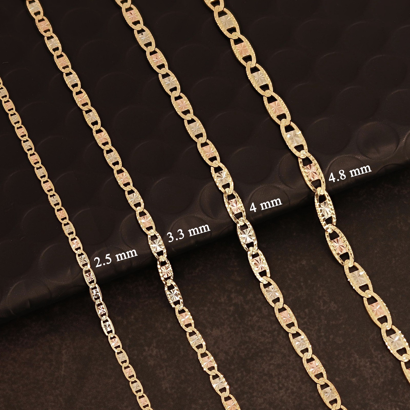 Italian 14k Tri-Color Gold Diamond Cut Valentino Chain Necklace 18″ 3.3mm 7 gram