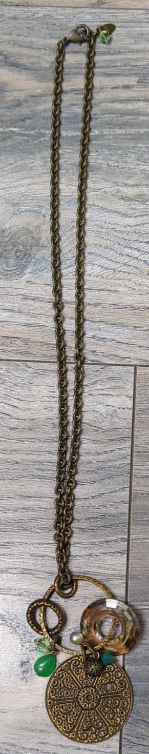 Liz Palacios S.F. Brass Crystal Charm Pendant Chain Necklace LizPalacios