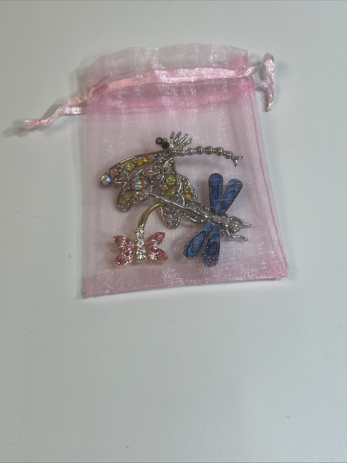 Lot Of 3ea Beautiful Dragonfly Brooches / Lapel Pins / Metal And Enamel