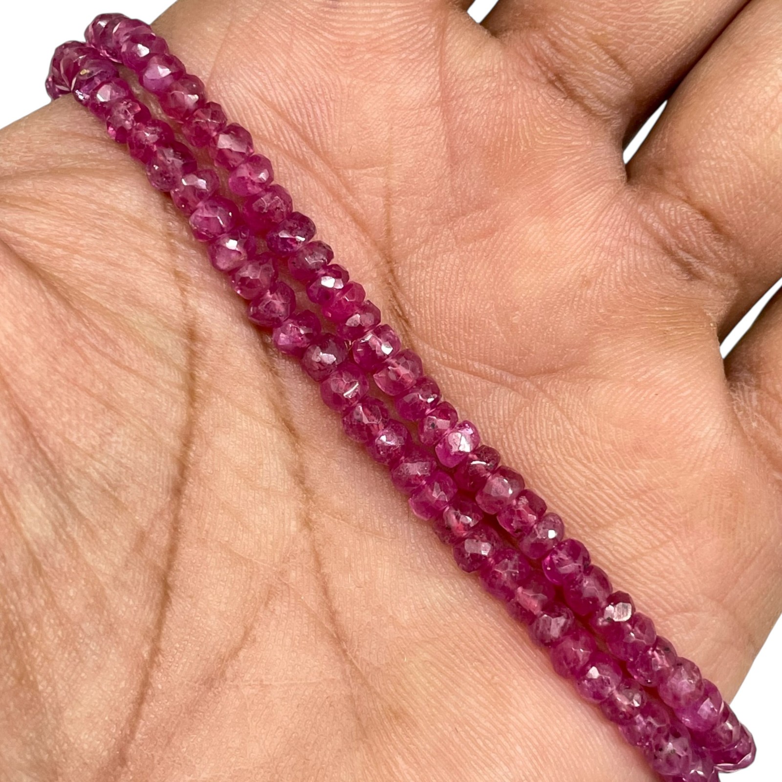 18 Inch Natural Mozambique Ruby Necklace 3-4.5mm Faceted Beads 925 Silver Clasp