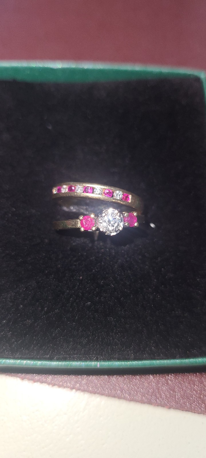 14k Yellow Gold Round Diamond & Ruby Prong 2pc Engagement Ring Set Women’s 6.75