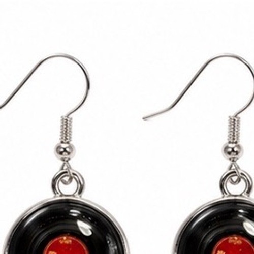 Retro Vinyl Record Dangle Earrings Black Red Music Lover Jewelry Silver Tone
