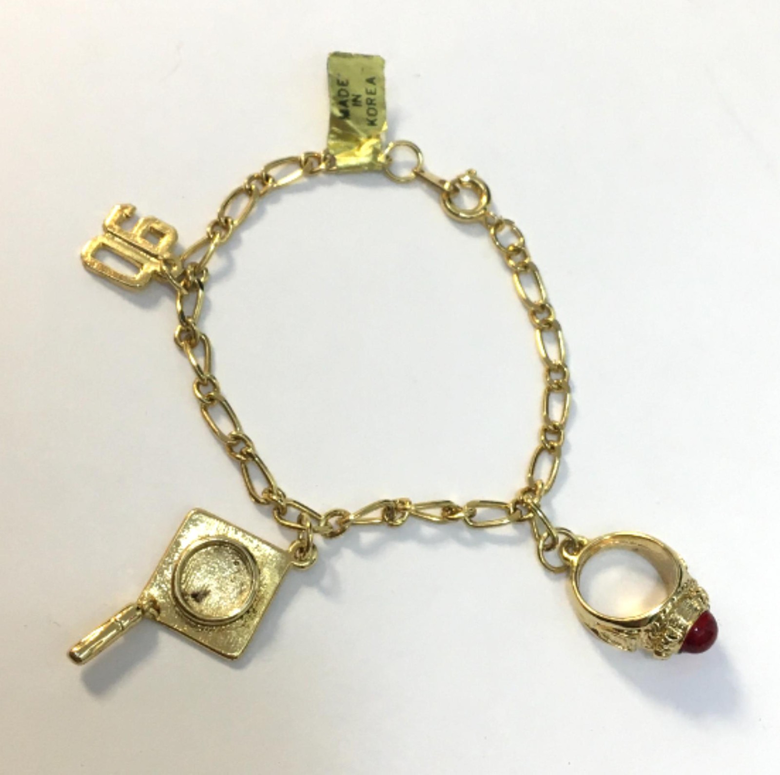 1990 Graduation Gold Plated Charm Necklace And Bracelet 2 Piece Set Vintage