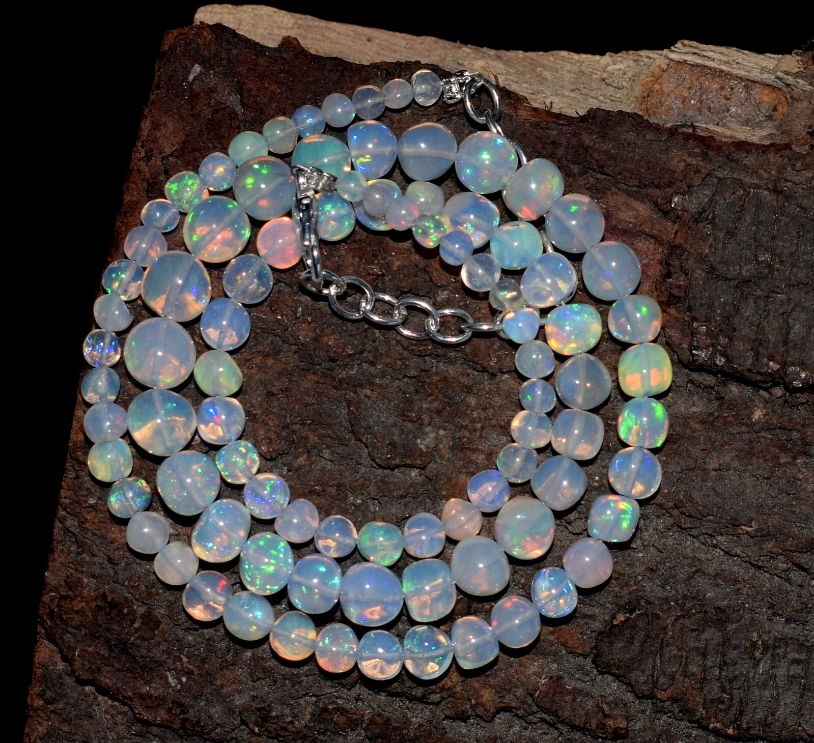 16″Natural Ethiopian Opal Wello Fire Opal Gemstone Beads Necklace Jewelry F3912