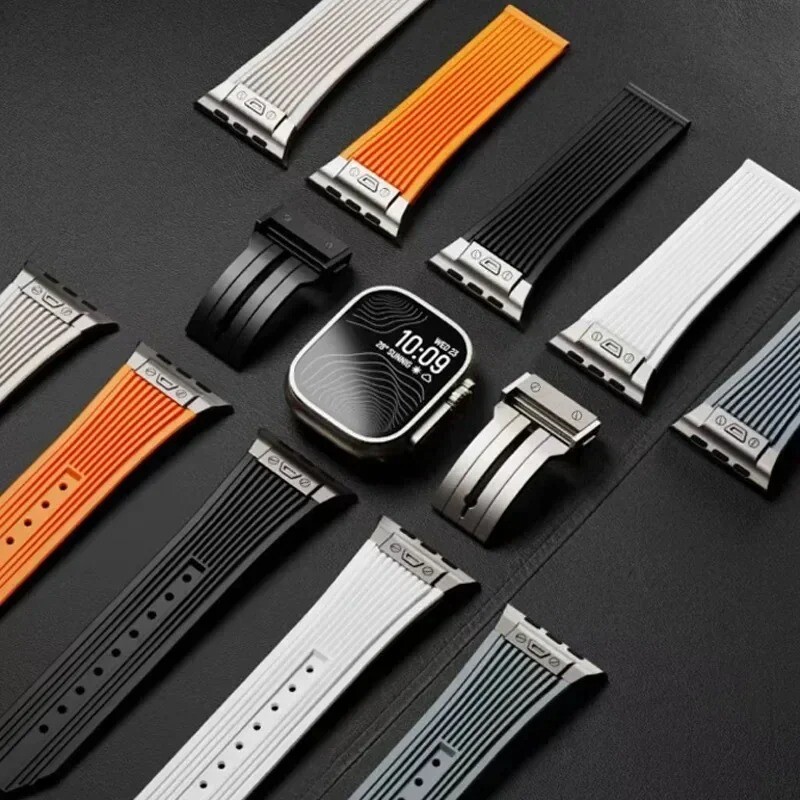 Rubber Men Sport Strap for Apple Watch Ultra 2 Band for iWatch Series 9 8 7 se 6