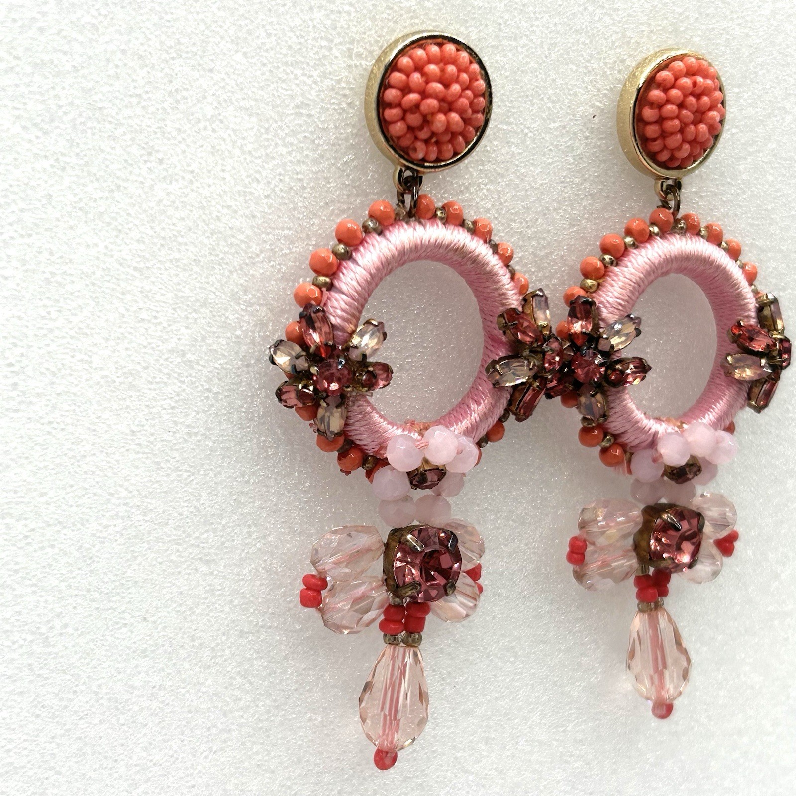 LILLY PULITZER Pink Coral Spritz Paradise Petals Statement Earrings No Tassels