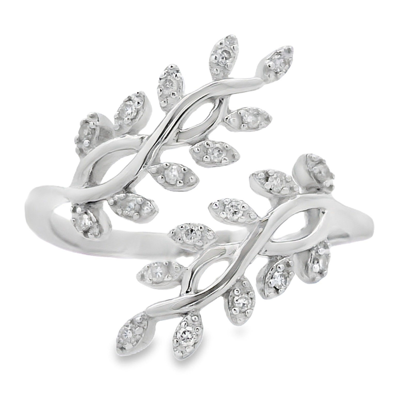 Natural Diamond Leaf Ring 925 Sterling Silver Adjustable US Size 6 7 8 9