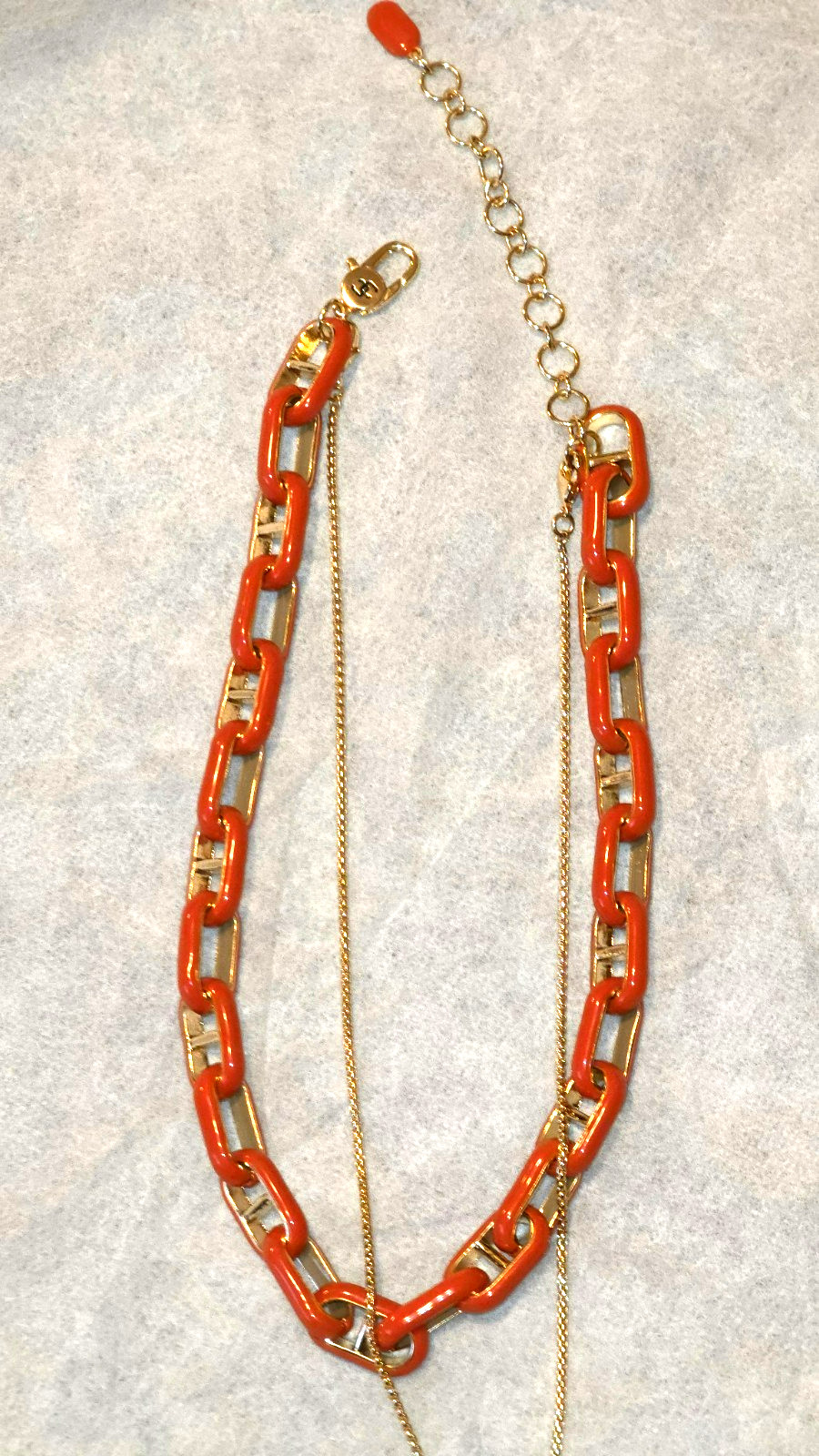 CHICOS ORANGE GOLD TWO IN ONE NECKLACE