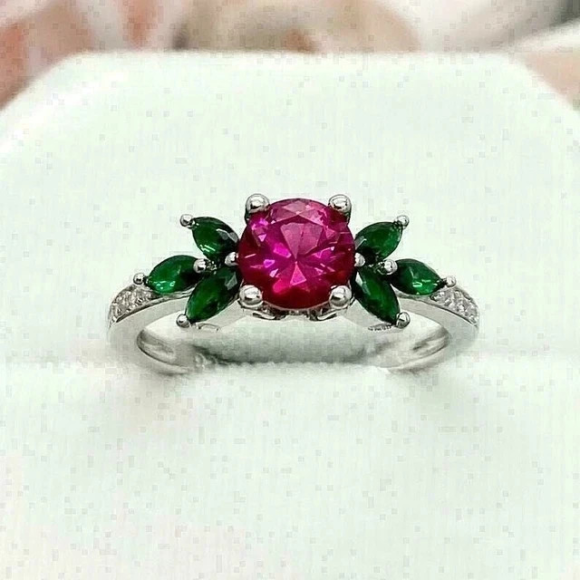 2.20Ct Round Cut Lab Created Red Ruby Engagement Ring 14k White Gold Plated
