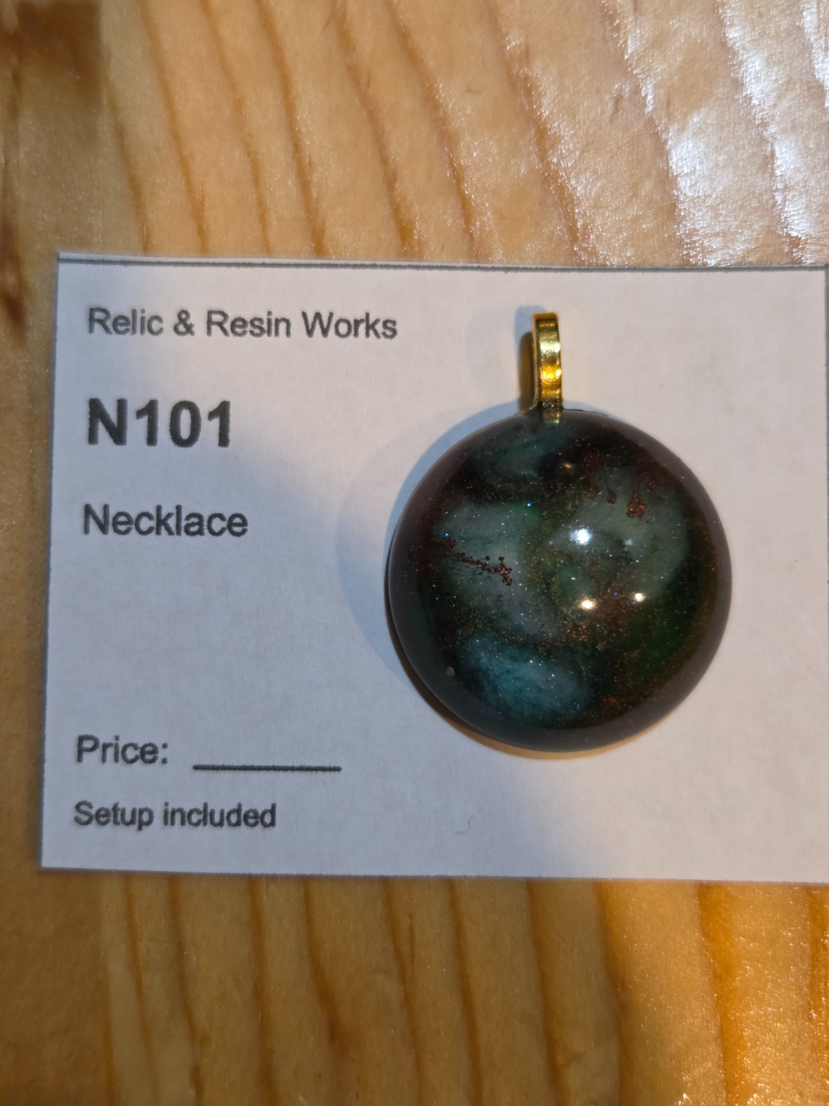 Handmade Blue Teal Nebula Resin Pendant Necklace Round Glitter N101