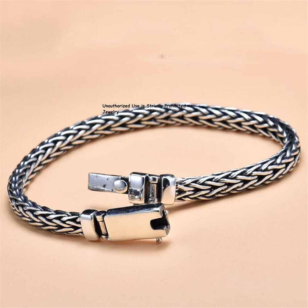 Pure S925 Sterling Silver Chain 6mm Open Box Wheat Link Bracelet 26-27g 7.9inch