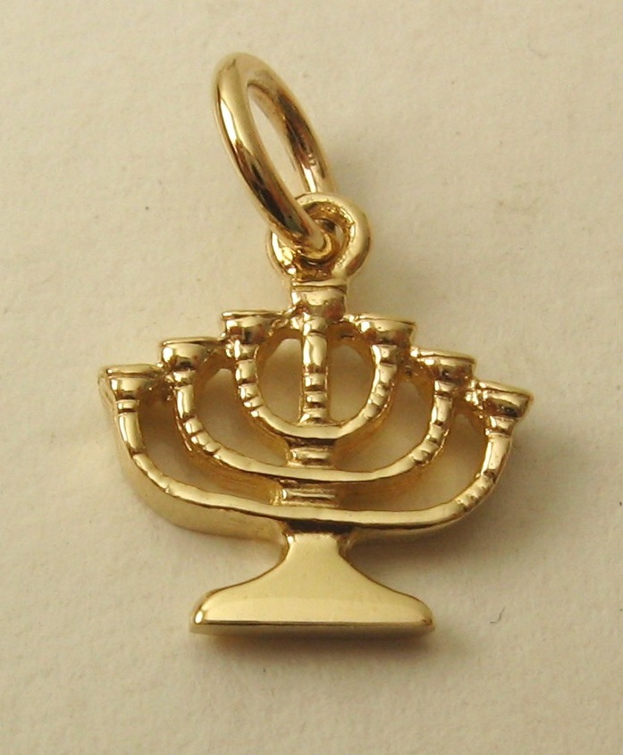 GENUINE SOLID 9K 9ct Yellow GOLD HANUKKAH MENORAH CANDLE HEBREW CHARM/PENDANT