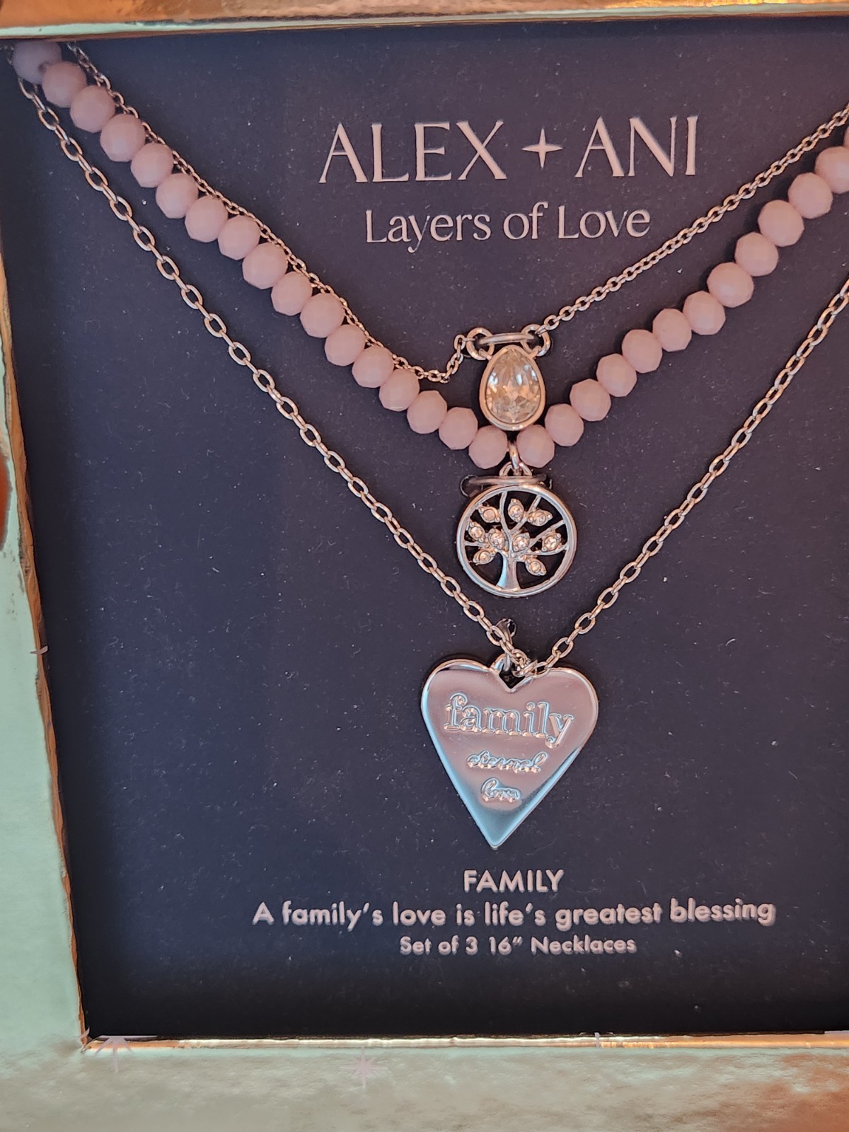 Alex and Ani Family Layered Necklace 3 Piece Set Silver Tone Lavander Retail $65