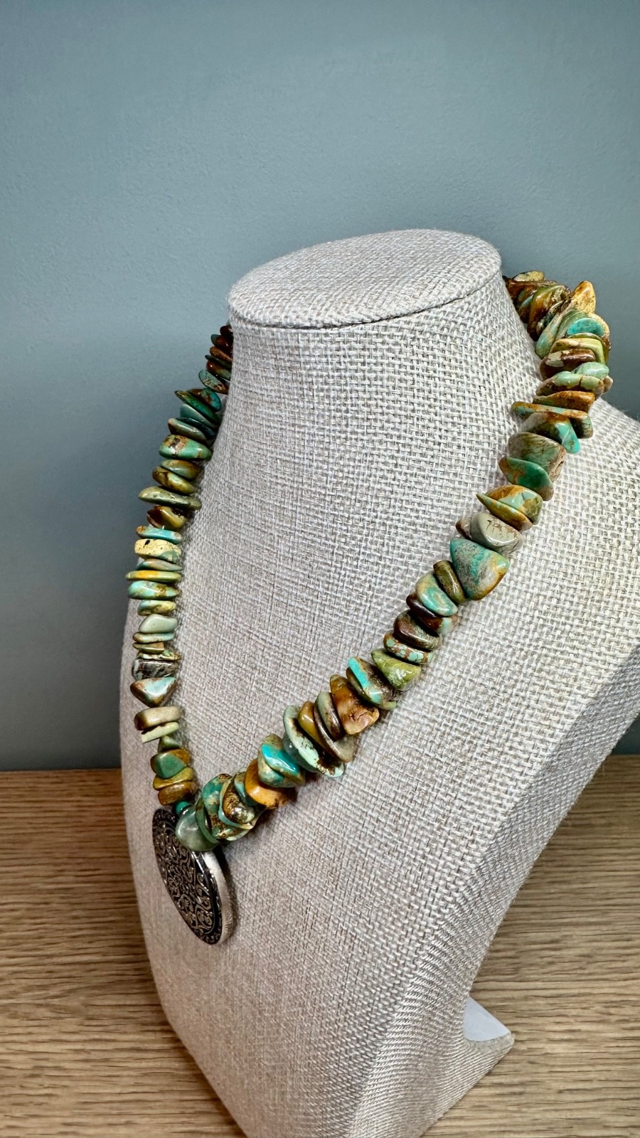 VTG Bali Indonesia 925 Sterling Silver Turquoise Chip Statement Necklace 114g