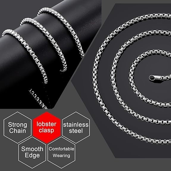 Square Rolo Chain Necklace Stainless Steel Round Box Necklace for Men Women/2mm-