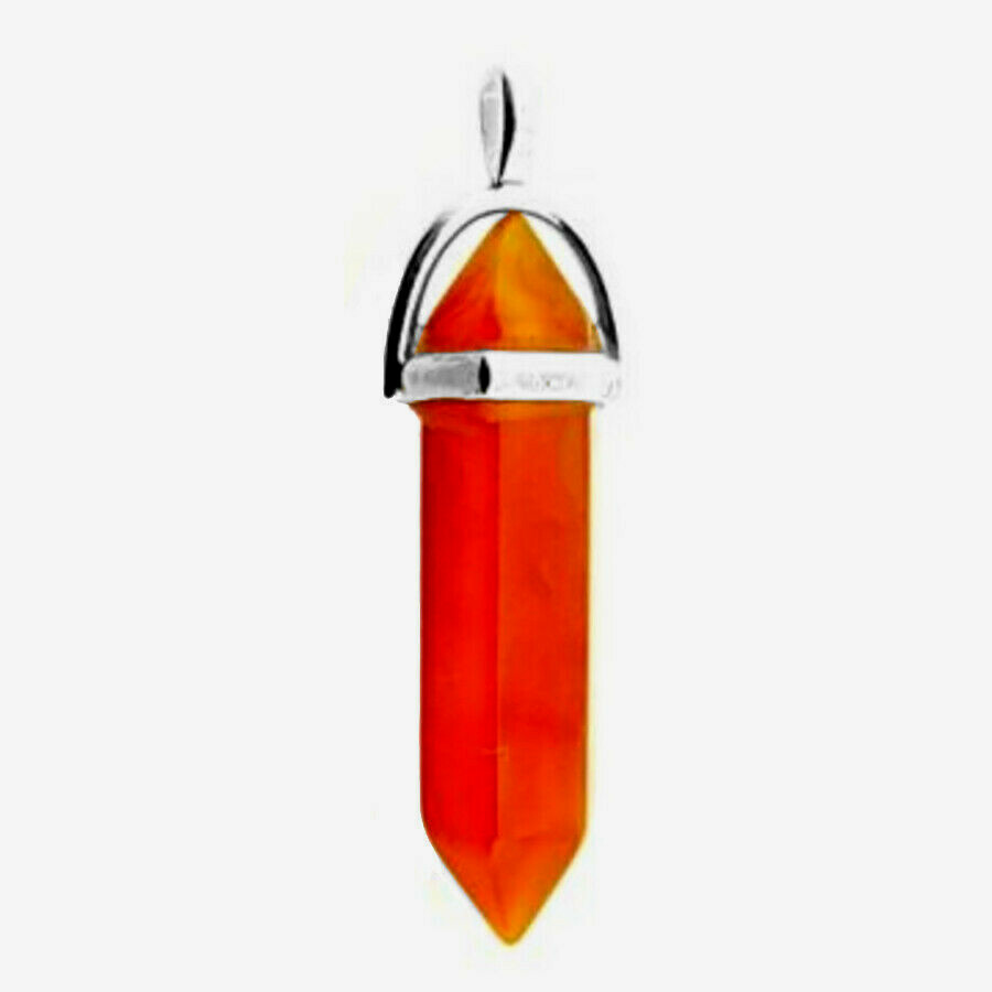 Carnelian Crystal Pendant Sterling Silver Necklace Double Point Chakra Gemstone