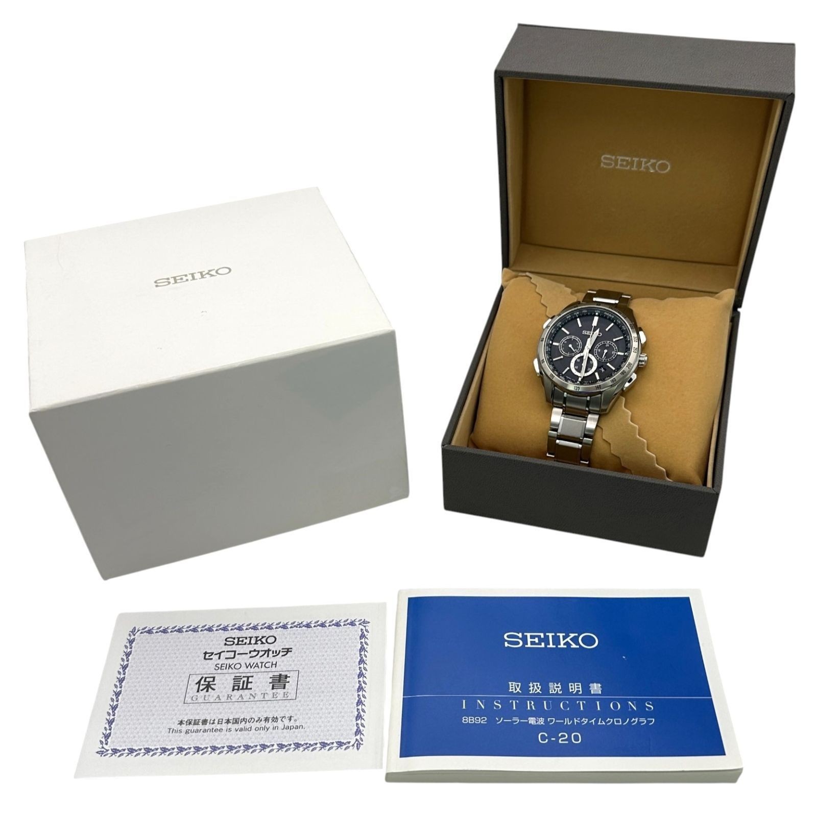 [Full Set] Seiko Brightz SAGA193 8B92-0AB0 Solar Radio Flight Expert Black Dial