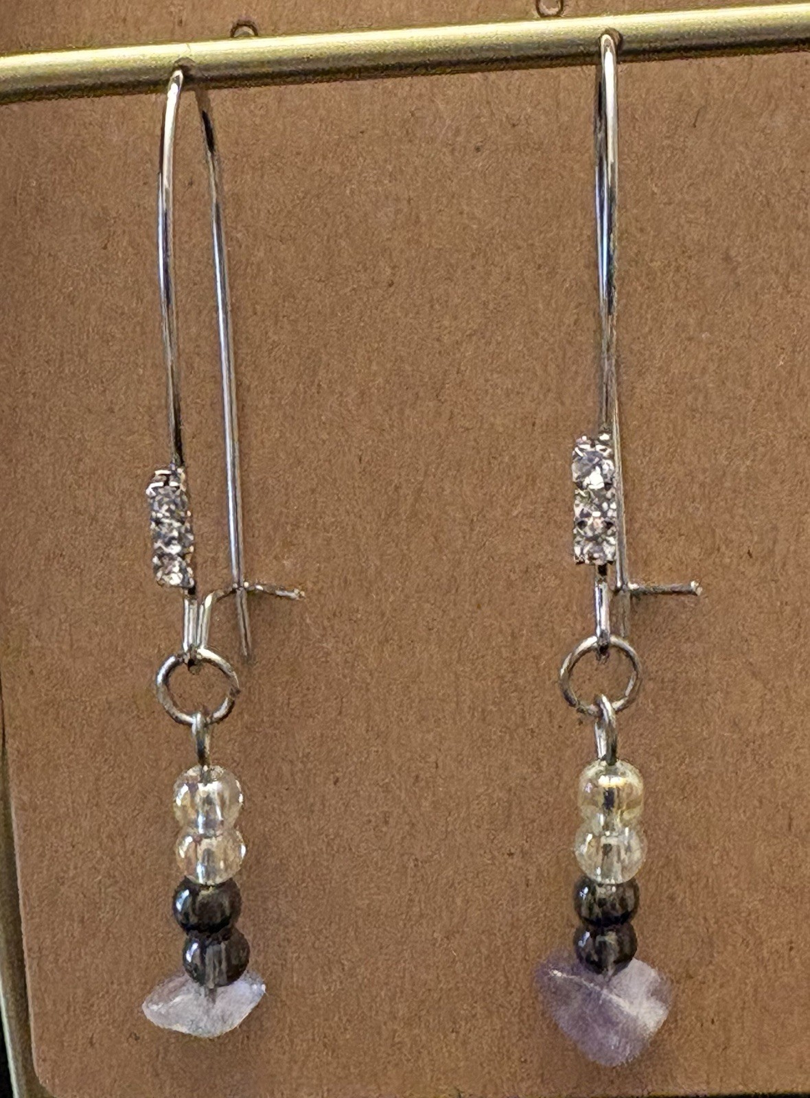 Silver Tone Metal & Glass Beaded Dangle Drop Hook Earrings for Lobe